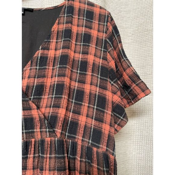 Madewell Plaid Faux-Wrap Short-Sleeve Tiered Mini Dress - Picture 7 of 8